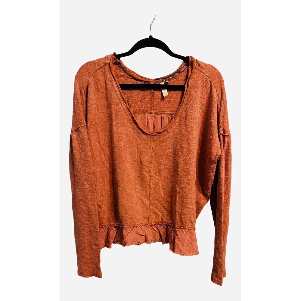 Pilcro Anthropologie VNeck Long Sleeve Blouse Burnt Orange Light Weight Size S - Picture 1 of 7